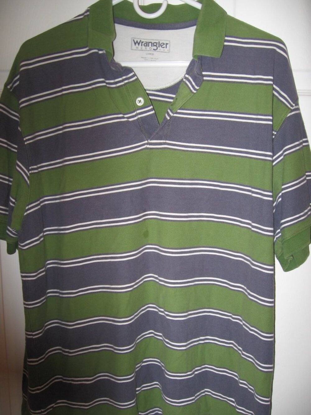 Wrangler Hero Polo Shirt Men's Size Large Green Blue White Striped